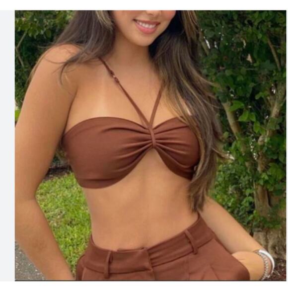 PRINCESS POLLY Elana Crop Top Size 12 US Brown Tan - Picture 1 of 4